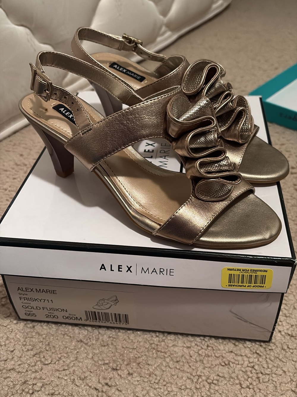 Alex Marie Metallic Gold Ruffle Slingback Heels